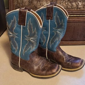 Kids Justin boots turquoise and brown